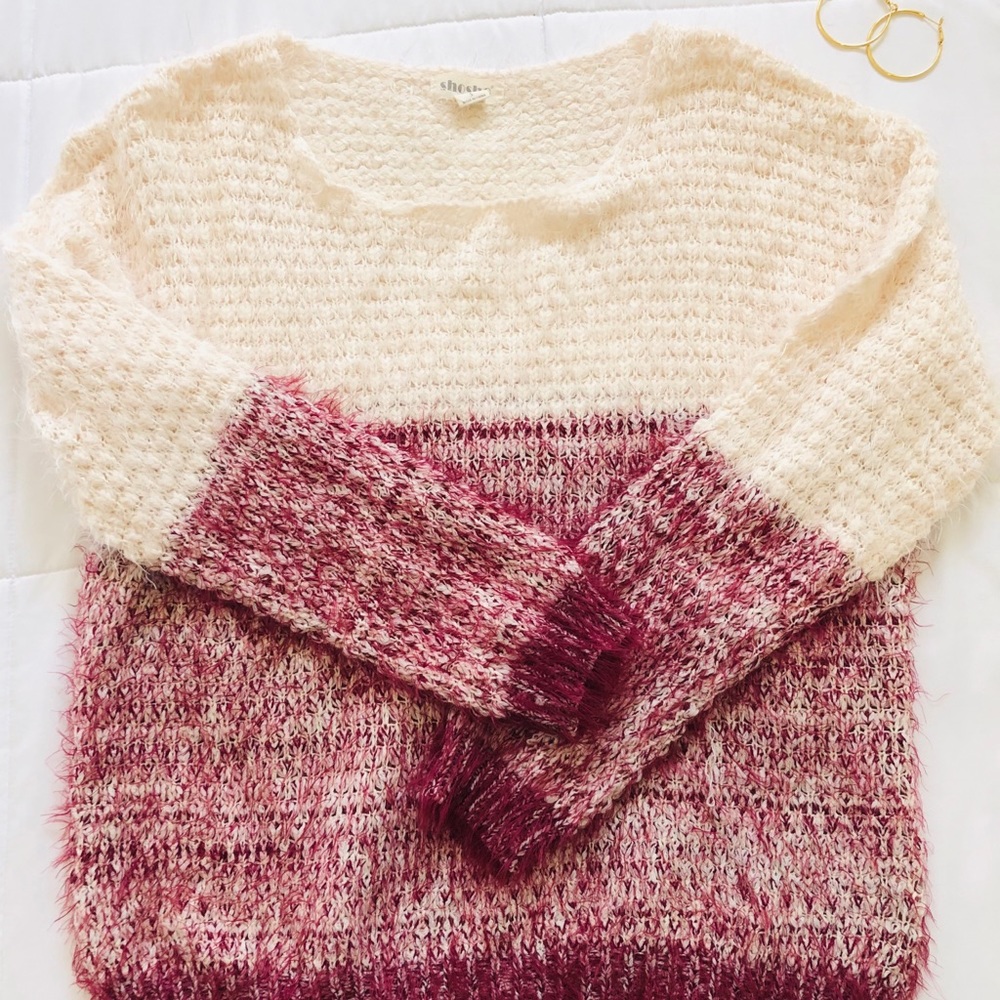 Fuzzy Cream and Dark Pink Sweater 💘